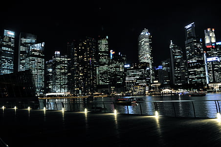 body of water near high buildings at nighttime thumbnail
