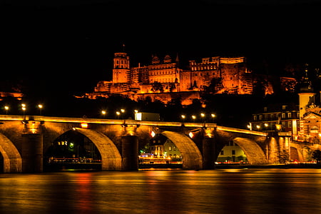 brown concrete bridge during night time thumbnail