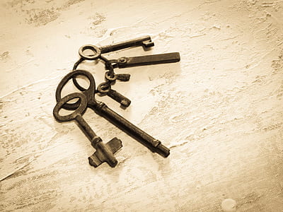 three steel skeleton keys on gray surface thumbnail