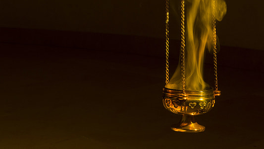 brass church smoking pot with chains with smoke thumbnail