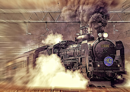 shallow photography of black steam train thumbnail