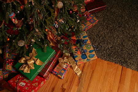 green Christmas tree and gift presents thumbnail