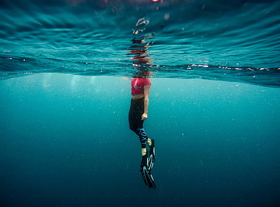 underwater photography of person in body of water thumbnail