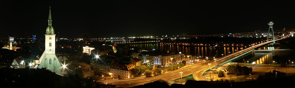 aerial view photo of church and road at night time thumbnail