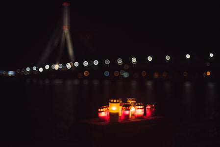 votive candles floating on water thumbnail