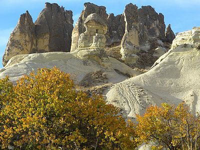 photo of beige rocky mountain and green leaf trees during daytime thumbnail