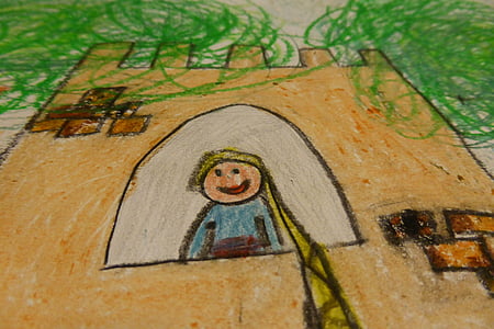girl stand inside tower castle drawing thumbnail