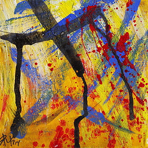 yellow, blue, red, and black abstract painting thumbnail