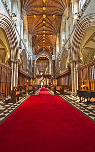 red carpet inside brown hallway thumbnail