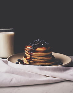 Blueberry pancakes with milk thumbnail