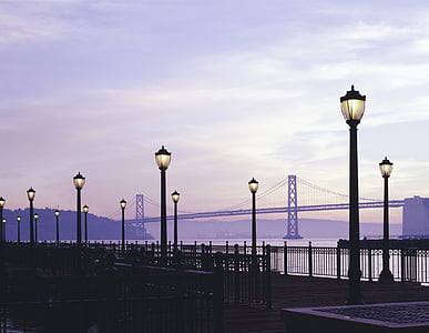 street light on dock near Golden Gate Bridge thumbnail