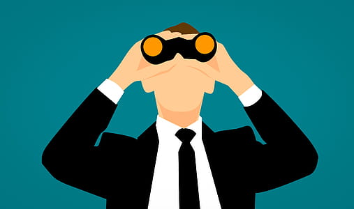 Illustration of businessman looking through binoculars. thumbnail