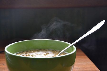 hot soup in green ceramic bowl thumbnail