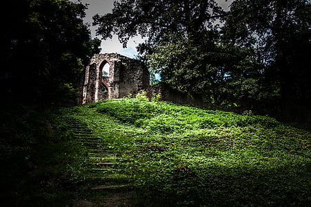 gray concrete building above green grass field surrounded by trees thumbnail