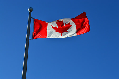 waving flag of Canada on black pole thumbnail