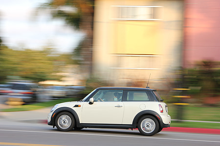 focus photo of white Mini Cooper thumbnail