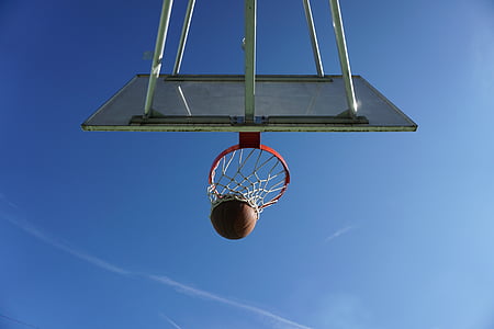 worm's eye view of basketball hoop during daytime thumbnail