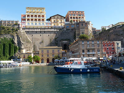 white and blue boat docking near bay thumbnail