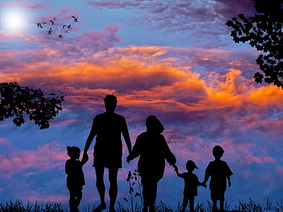 silhouette of family during sunset thumbnail