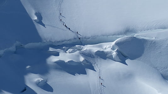 adventure, bird's eye view, hikers, nature, snow thumbnail