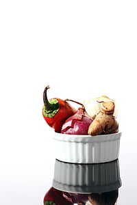onion, ginger, and chili in white bowl thumbnail