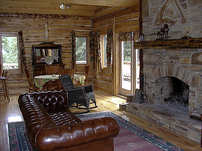 brown leather tufted couch in front of fireplace during daytime thumbnail