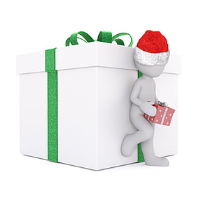 man holding a gift box leaning back on giant gift box illustartion thumbnail
