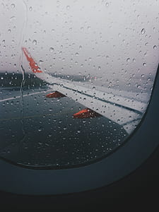 plane passing through runway during rainy day thumbnail