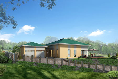 beige and blue residence house thumbnail