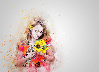 woman holding sunflowers painting thumbnail