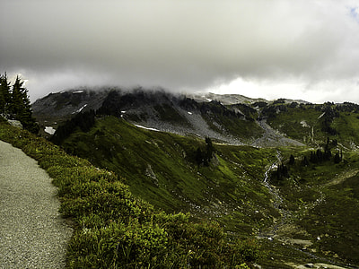 Fog over the hills from the trail at Mount Rainier National Park, Washington thumbnail