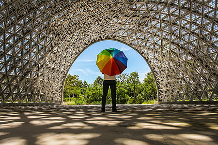 person holding rainbow-colored umbrella thumbnail