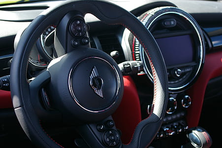 black Mini Cooper steering wheel thumbnail