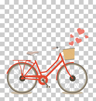 Red bicycle, red commuter bike illustration PNG clipart