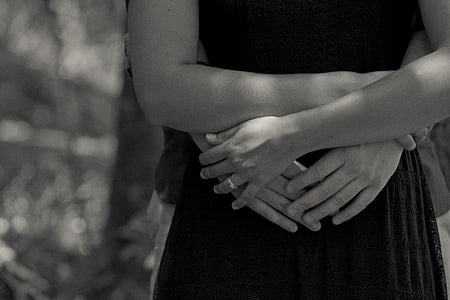 black-and-white, couple, hands, hug, love thumbnail