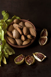nuts in bowl beside leaves thumbnail