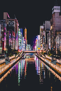 city with river during night time thumbnail