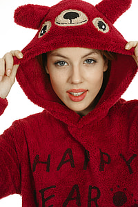woman wearing red and white pull-over hoodie thumbnail