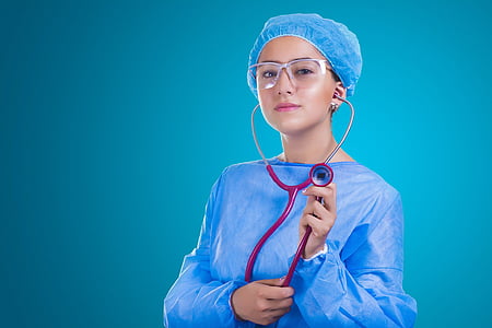 woman in blue long-sleeve shirt and gray steel framed eyeglasses thumbnail