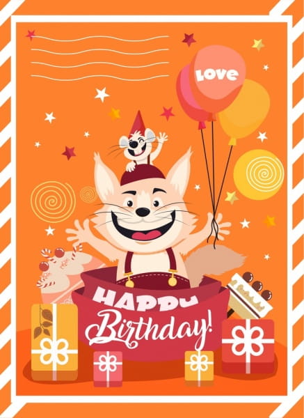 Birthday Banner Cute Cat Mouse Icon Stylized Design Eps Ai File