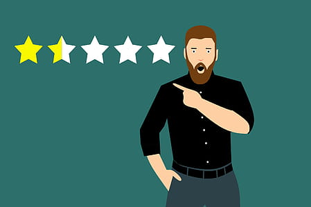 Illustration of man with not very good star ratings. thumbnail