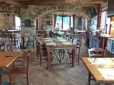 rectangular brown wooden table with matching chairs thumbnail