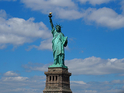 Statue of Liberty, New York below blue sky thumbnail