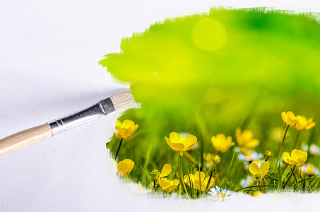 bed of yellow petaled flowers painting with paint brush thumbnail