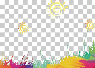 Watercolor Landscape Watercolor: Flowers Watercolor painting, Watercolor grass and sun, yellow, pink, and green abstract artwork PNG clipart