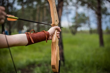 selective focus photo of person holding brown bow and arrow thumbnail