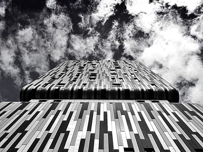 black-and-white, sky, clouds, buildings thumbnail