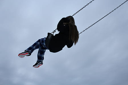 woman swinging on swing under clear clouds thumbnail