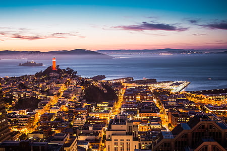 Coit Tower, Alcatraz and Part of San Francisco Bay At Night thumbnail
