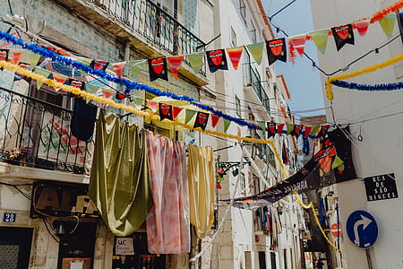 Streets decorated for the Saint Anthony Feast in Lisbon, Portugal thumbnail